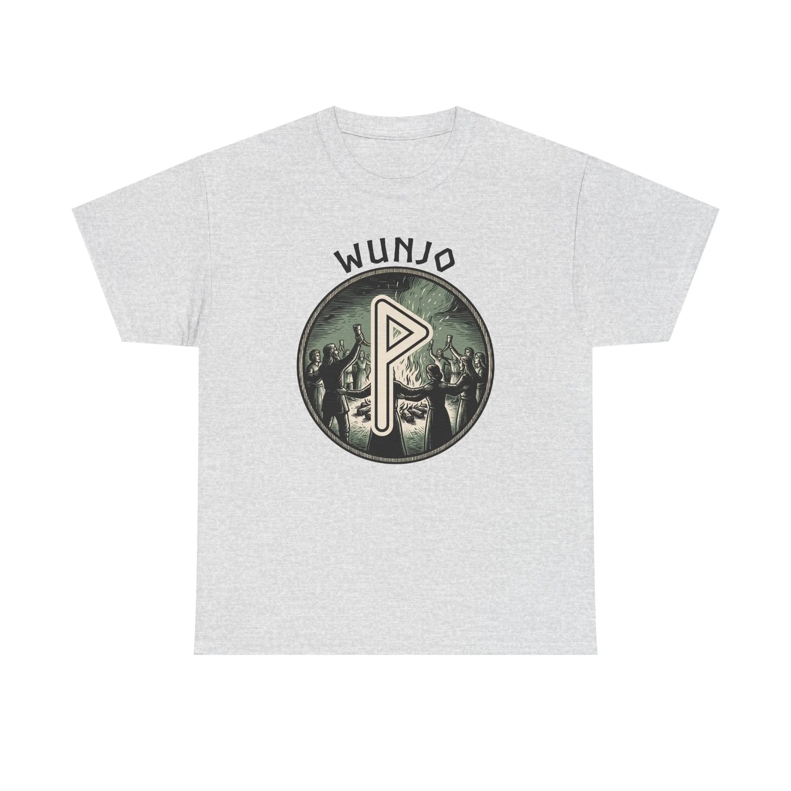 Wunjo Rune Joy Celebration T-Shirt - Heavy Cotton Classic Fit Crewneck - Unisex White