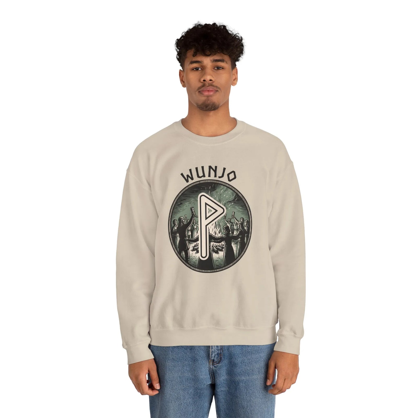 Wunjo Rune Joy Celebration Sweatshirt - Heavy Blend Cotton Poly Crewneck - Unisex White