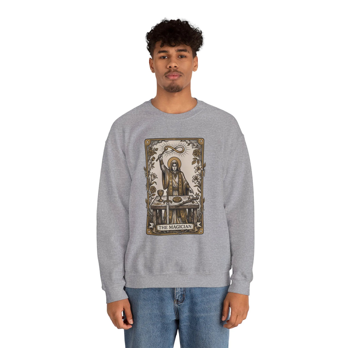 The Magician Tarot Card Sweatshirt - Heavy Blend Fleece Crewneck Pullover - Unisex Warm White