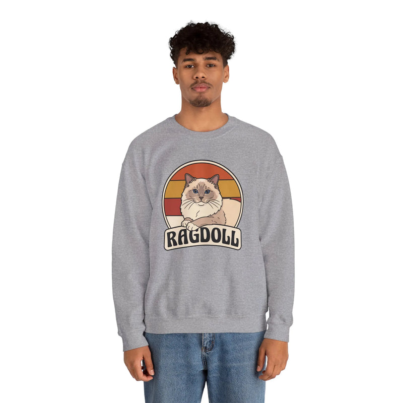 Ragdoll Cat Retro Sunset Sweatshirt - Heavy Blend Fleece Crewneck - Unisex White