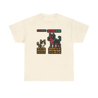 8-Bit Pixel Gaming Cats Boss Fight T-Shirt - Heavy Cotton Classic Fit Tee - Unisex White