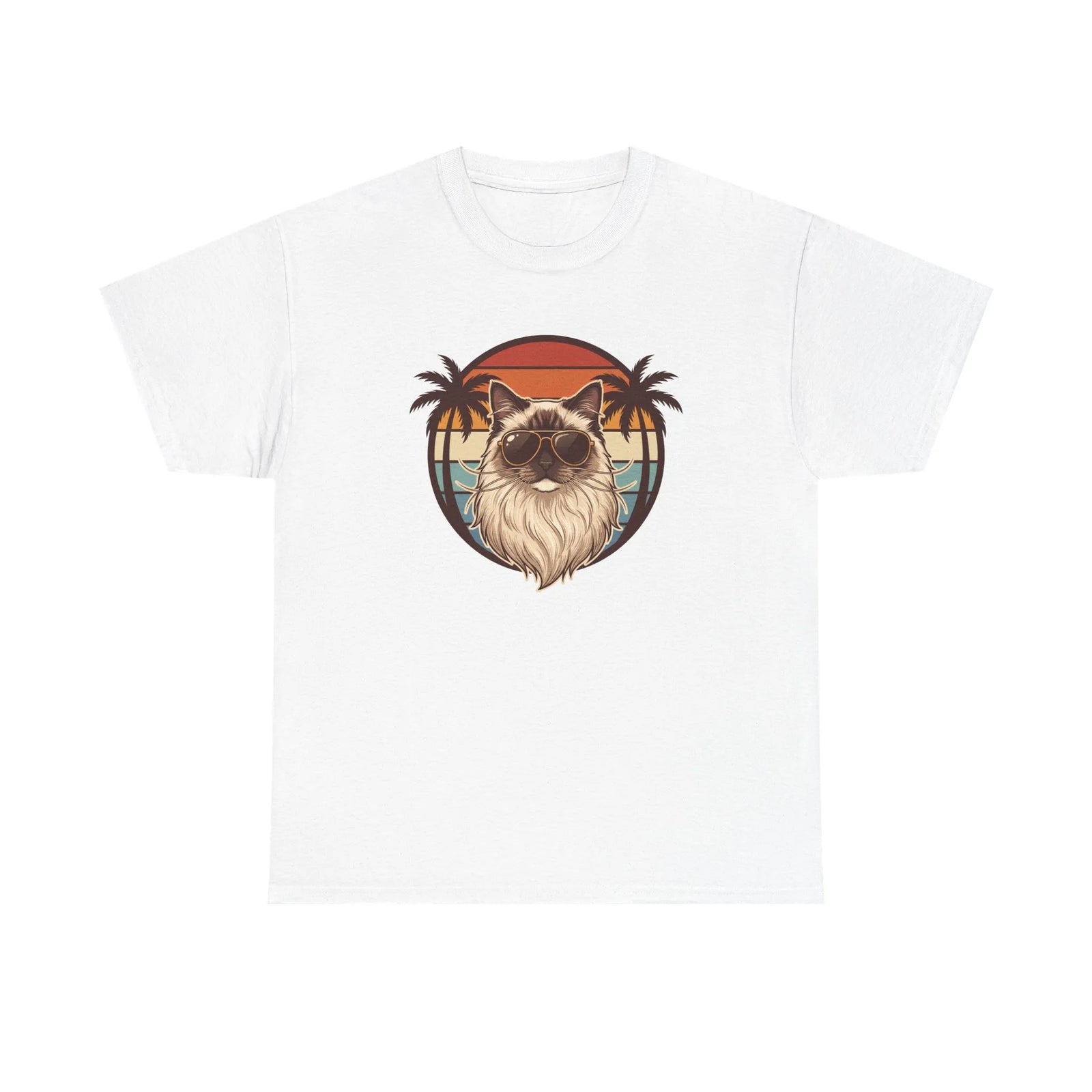 Ragdoll Cat 70s Sunset Aviators T-Shirt - Heavy Cotton Classic Fit Tee - Unisex White