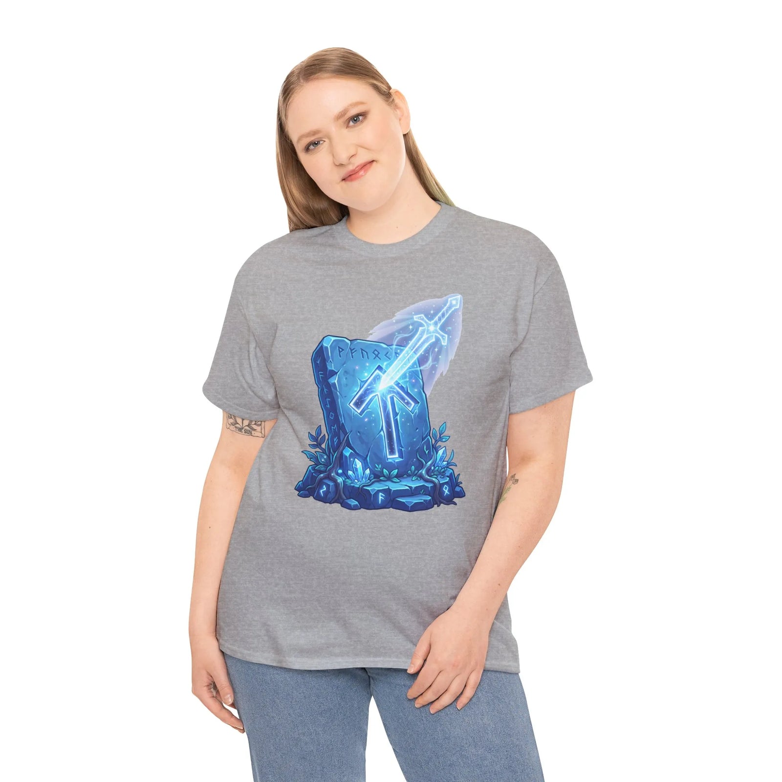Tiwaz Tyr Sky Sword Graphic T-Shirt - Heavy Cotton Classic Fit Tee - Unisex White
