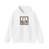 Runestone Cat Norse Woodcut Hoodie - Soft Cotton Blend Fleece Pullover - Unisex White