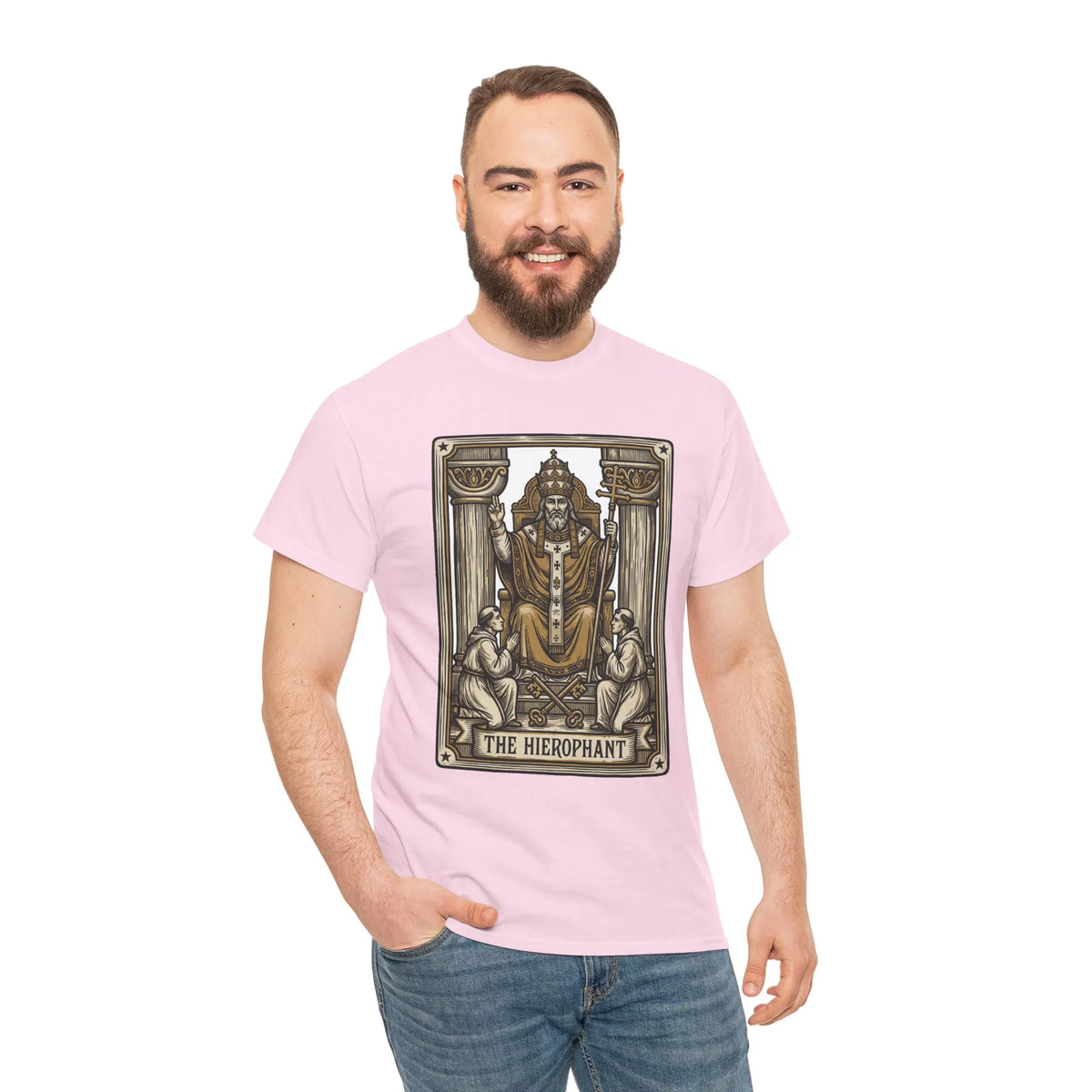 Hierophant Tarot Card Graphic T-Shirt - Heavy Cotton Classic Fit Tee - Unisex White