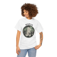 Wunjo Rune Joy Celebration T-Shirt - Heavy Cotton Classic Fit Crewneck - Unisex White