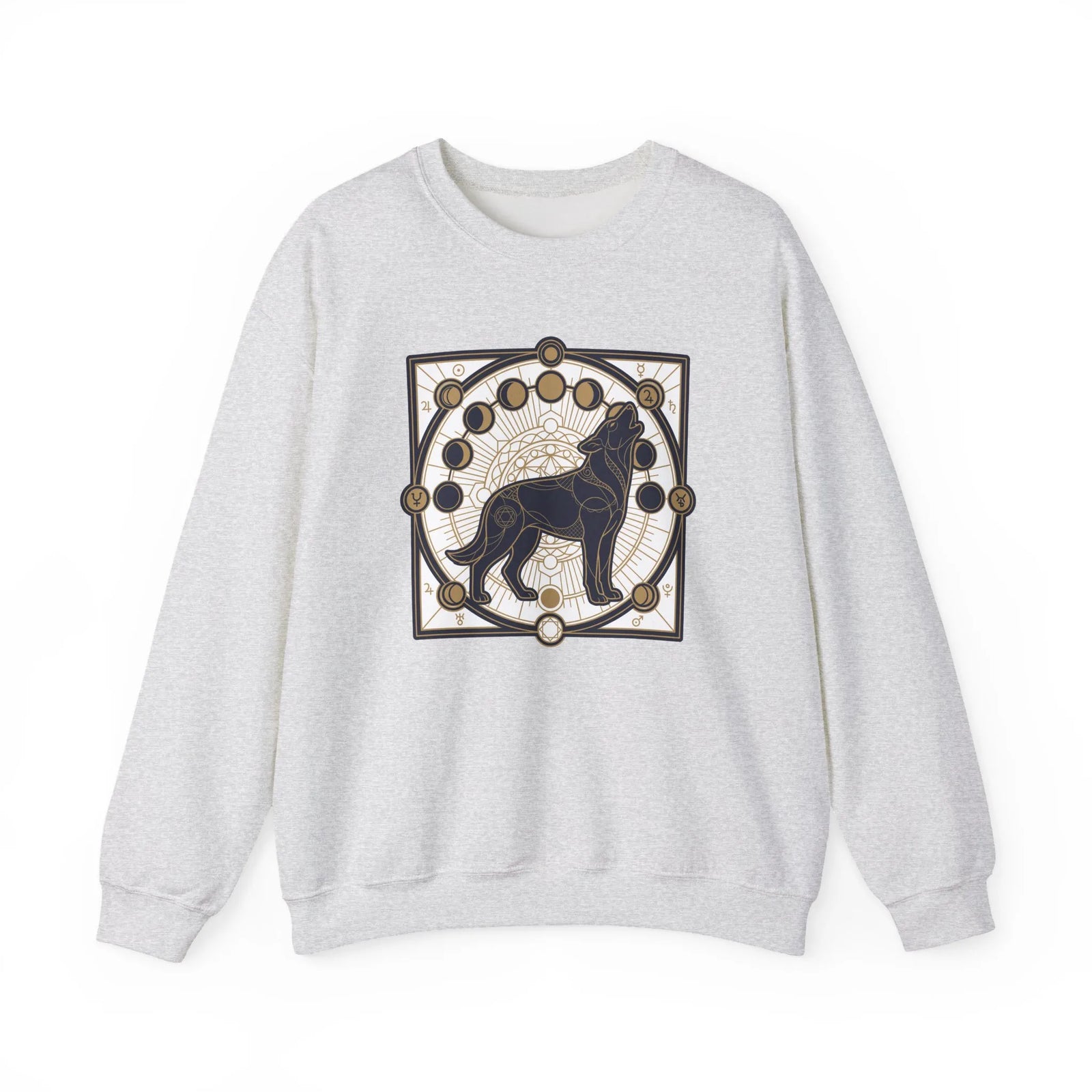 Sacred Geometry Spirit Dog Sweatshirt - Heavyweight Cotton Blend Crewneck - Unisex White