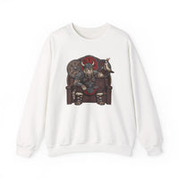 Viking Berserker Cats Graphic Sweatshirt - Heavy Blend Classic Fit Crewneck - Unisex White