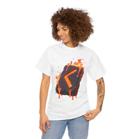 Kenaz Rune Torch Flame T-Shirt - Heavy Cotton Classic Fit Tee - Unisex White