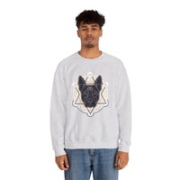 Third Eye Sacred Geometry Spirit Dog Sweatshirt - Heavy Blend Cotton Polyester Crewneck - Unisex White