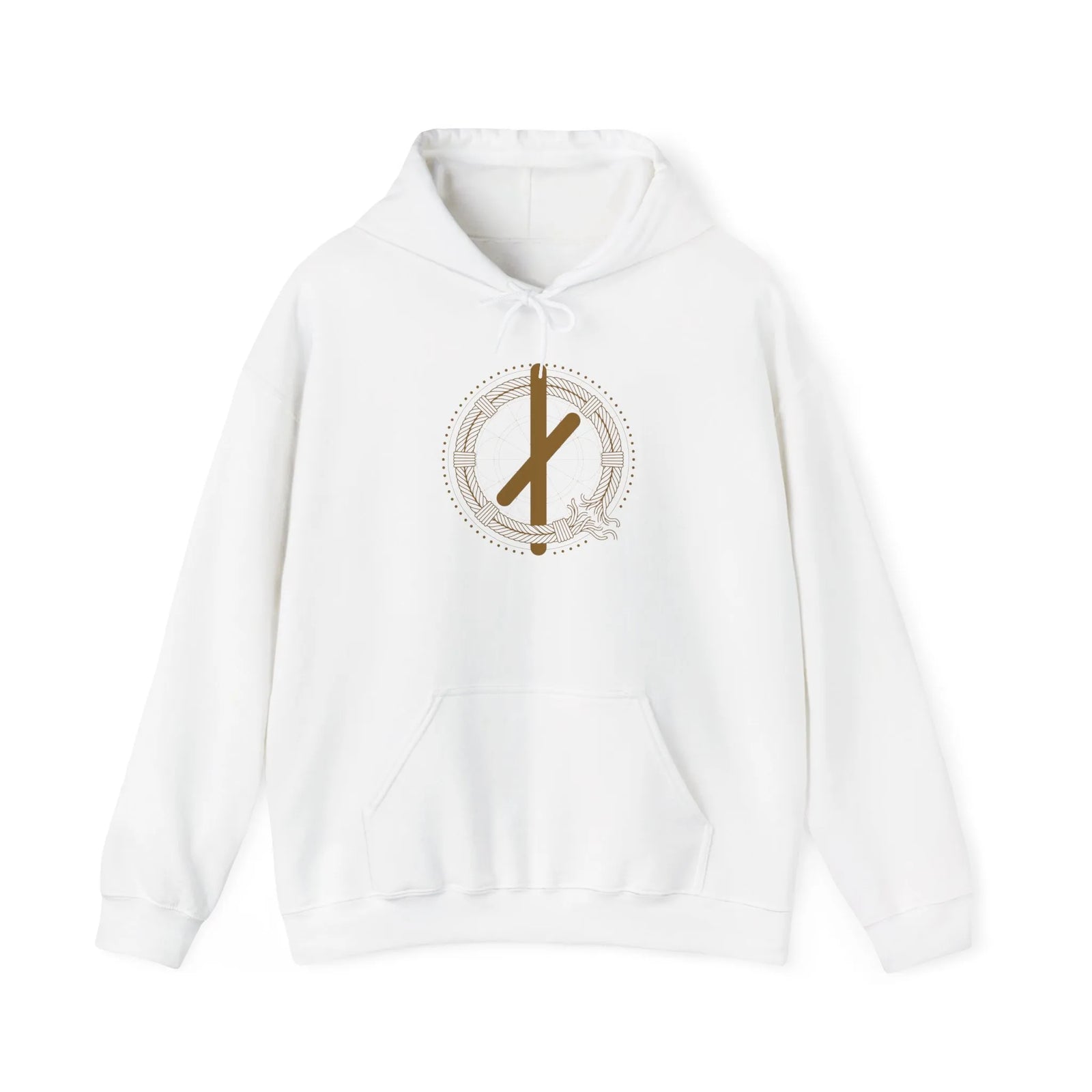 Nauthiz Rune Necessity Symbol Hoodie - Soft Blend Fleece Pullover - Unisex White