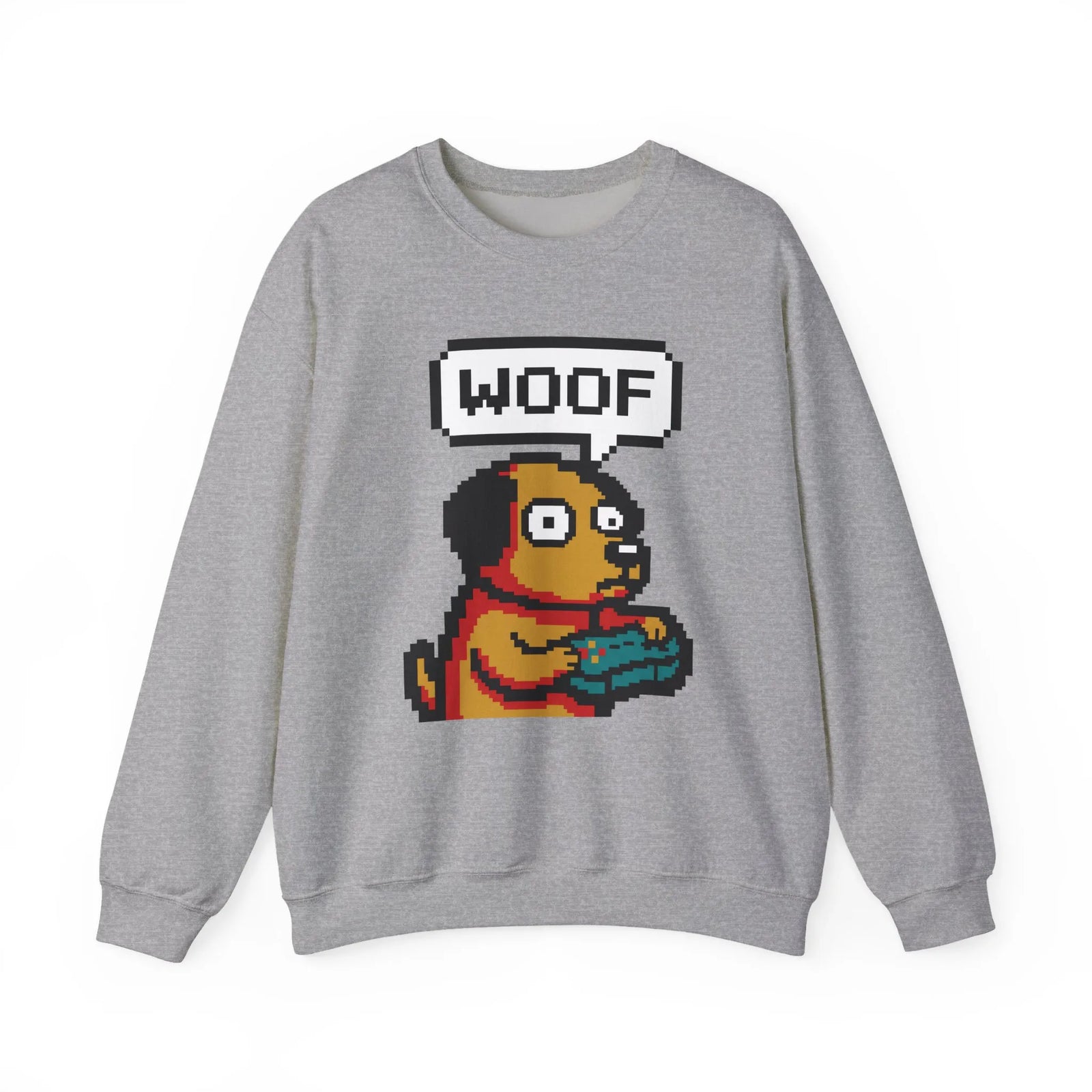 8-Bit Pixel Gaming Dogs Sweatshirt - Heavy Blend Cotton-Poly Crewneck - Unisex White