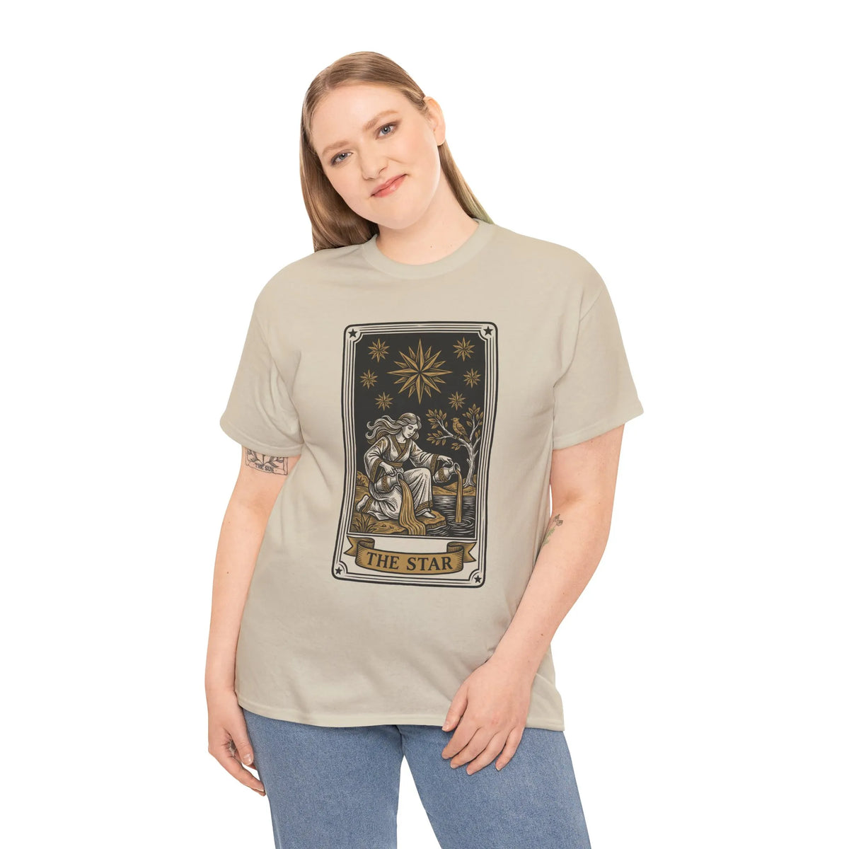 Tarot The Star Card Graphic T-Shirt - Heavy Cotton Classic Fit Tee - Unisex Off White