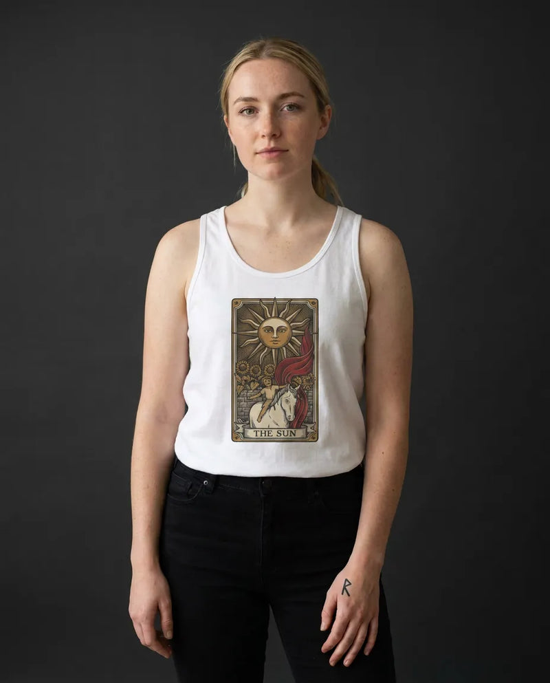 The Sun Tarot Card Tank Top - Soft Airlume Cotton Retail Fit - Unisex White