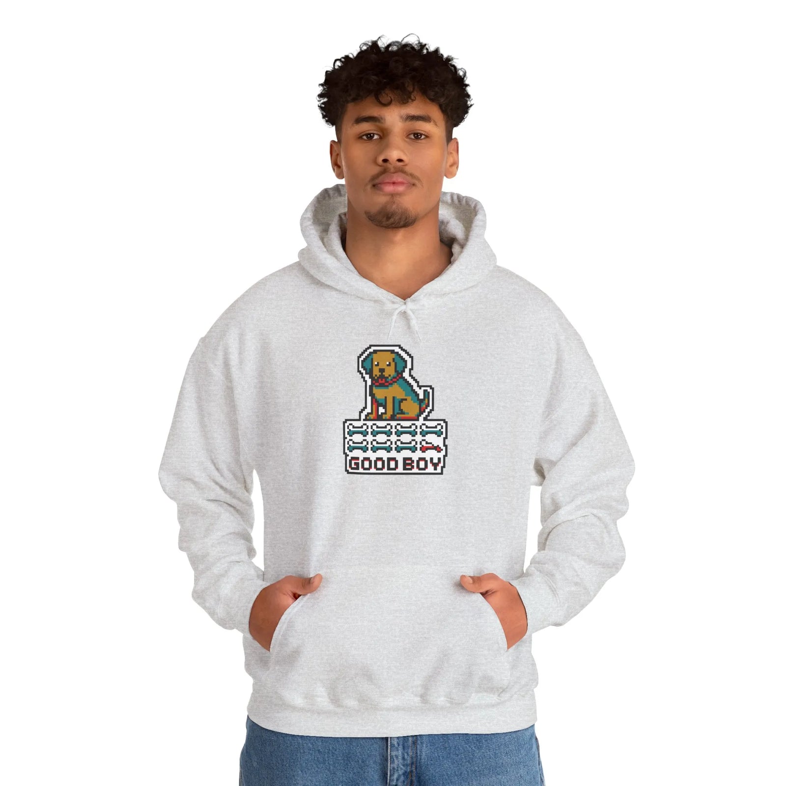8-Bit Pixel Gaming Dogs Hoodie - Heavyweight Cotton Blend Pullover - Unisex White