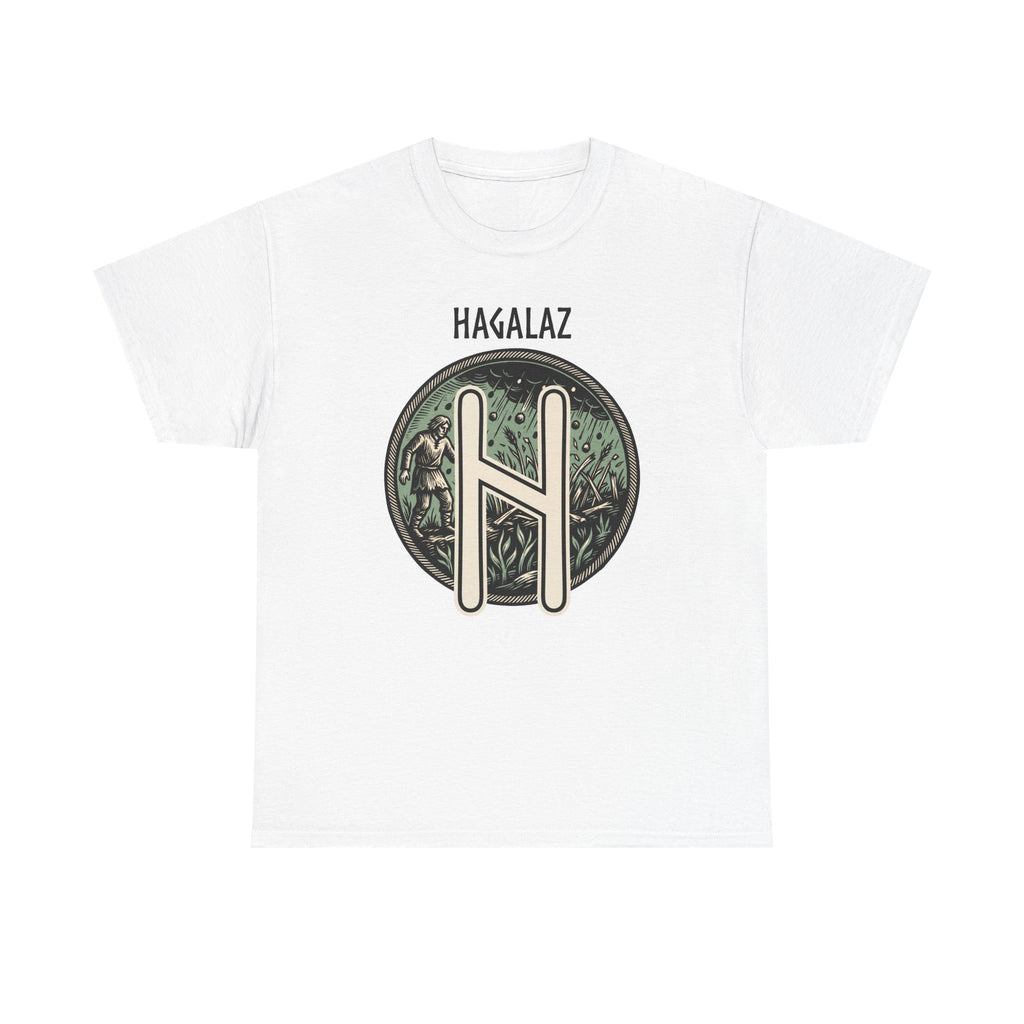 Hagalaz Rune Nordic Graphic T-Shirt - Heavy Cotton Classic Fit Tee - Unisex White