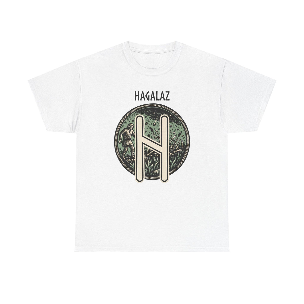 Hagalaz Rune Nordic Graphic T-Shirt - Heavy Cotton Classic Fit Tee - Unisex White