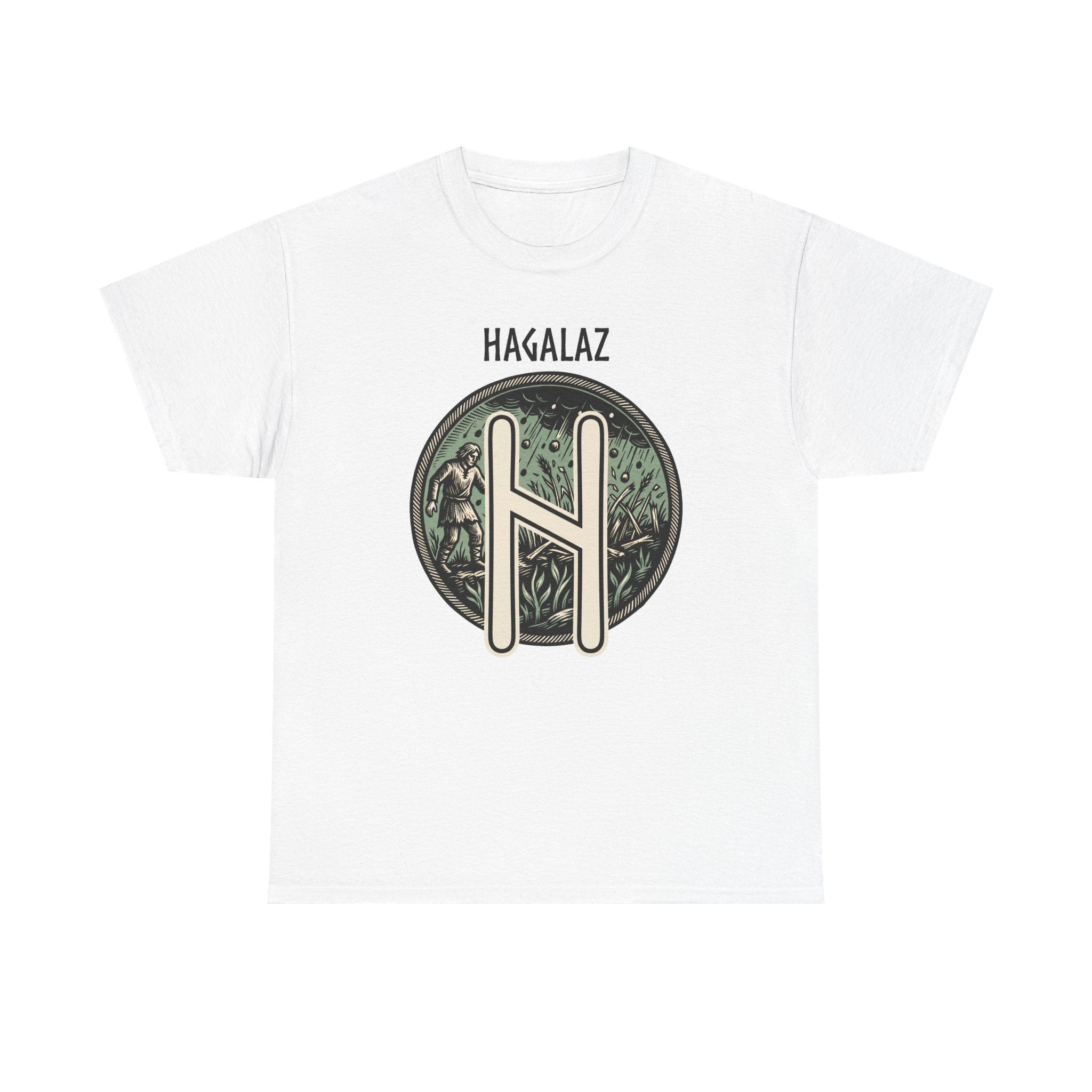 Hagalaz Rune Nordic Graphic T-Shirt - Heavy Cotton Classic Fit Tee - Unisex White