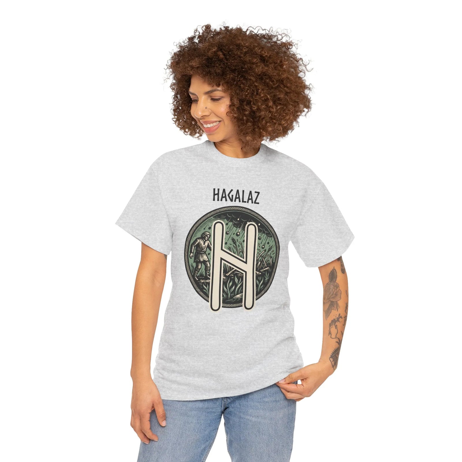 Hagalaz Rune Nordic Graphic T-Shirt - Heavy Cotton Classic Fit Tee - Unisex White