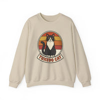 Tuxedo Cat Retro Sunset Sweatshirt - Heavy Blend Fleece Crewneck - Unisex Ash