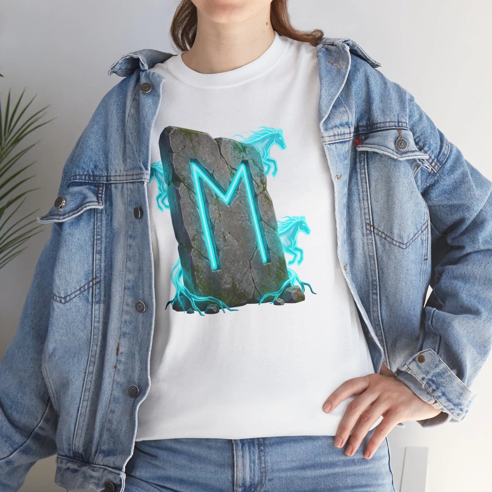 Ehwaz Rune Twin Horse T-Shirt - Heavyweight 100% Cotton Classic Tee - Unisex White