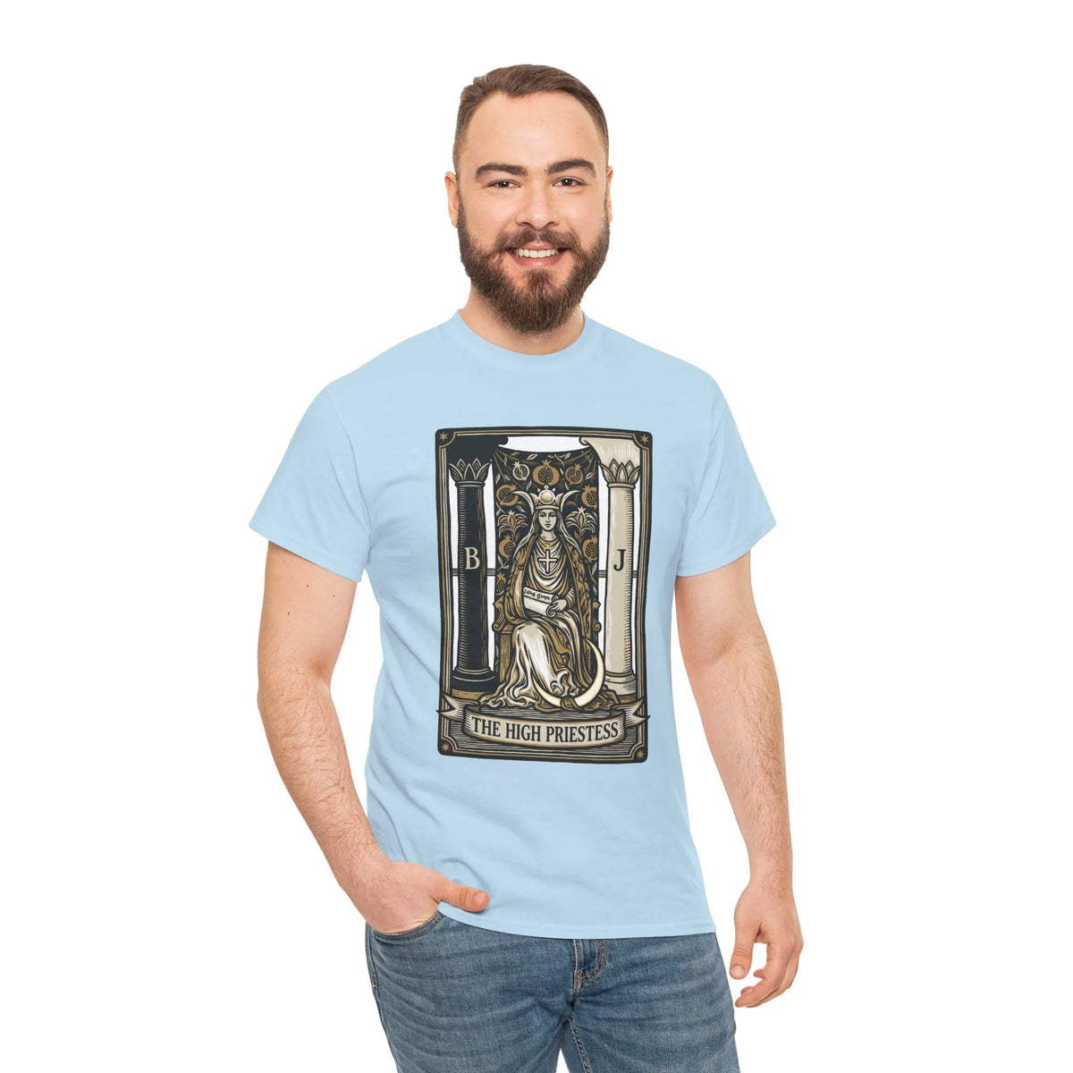 The High Priestess Tarot Card T-Shirt - Heavy Cotton Classic Fit Tee - Unisex White