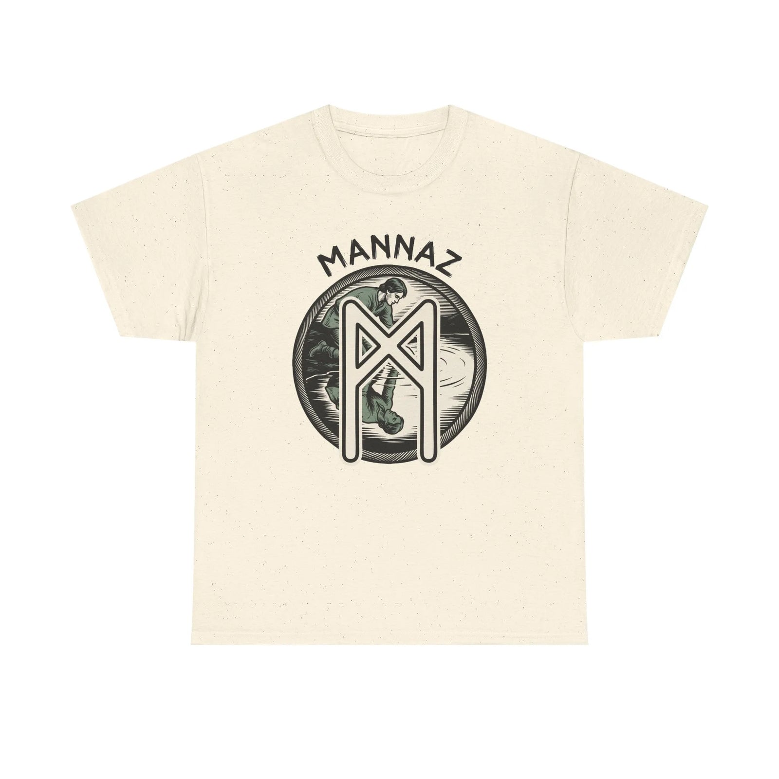 Mannaz Rune Reflection Graphic T-Shirt - Heavy Cotton Classic Fit Tee - Unisex White