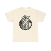 Mannaz Rune Reflection Graphic T-Shirt - Heavy Cotton Classic Fit Tee - Unisex White