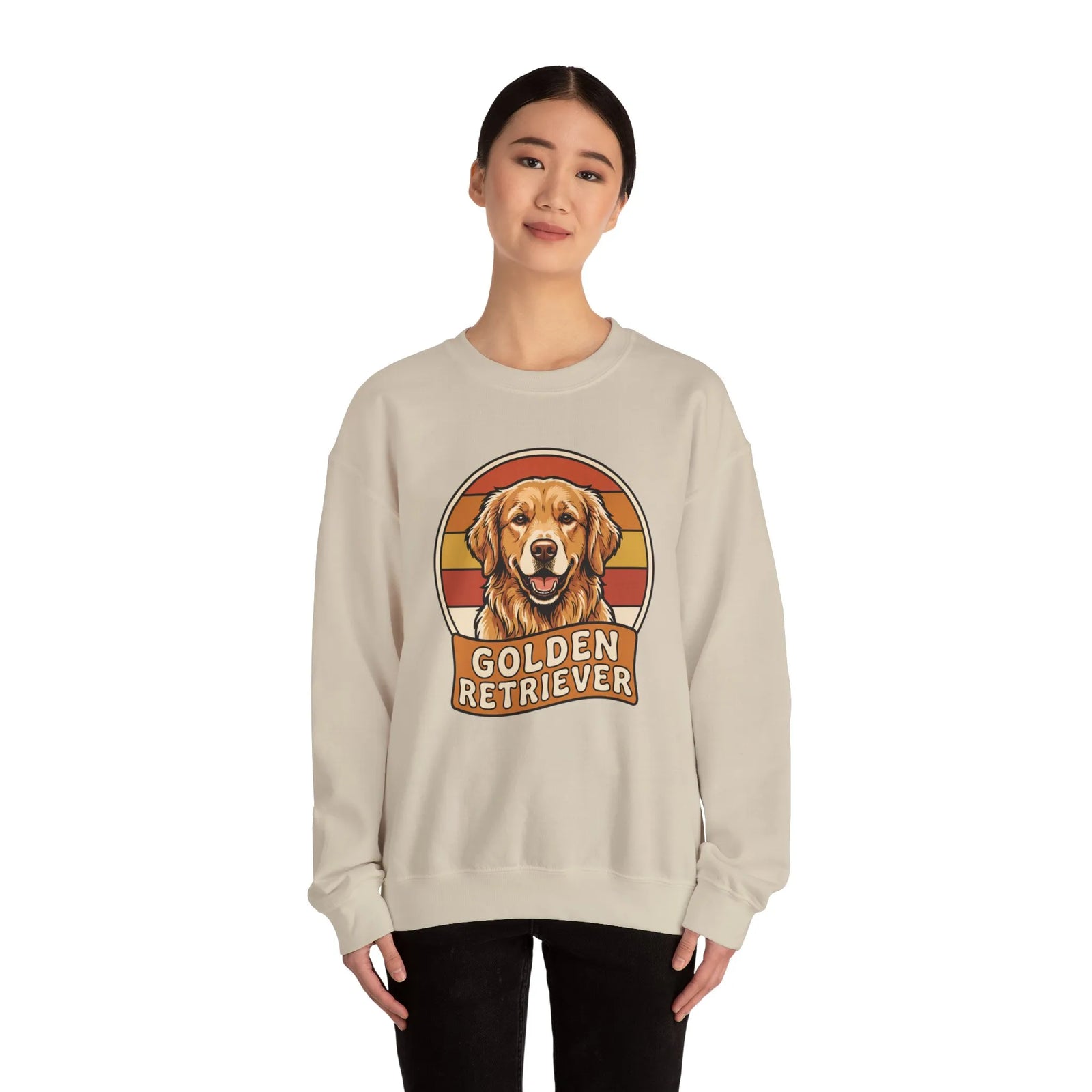 Golden Retriever Retro 70s Sunset Sweatshirt - Heavy Blend Fleece Crewneck - Unisex Ash