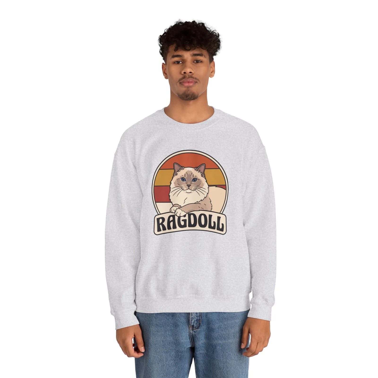 Ragdoll Cat Retro Sunset Sweatshirt - Heavy Blend Fleece Crewneck - Unisex White