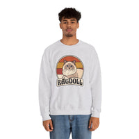 Ragdoll Cat Retro Sunset Sweatshirt - Heavy Blend Fleece Crewneck - Unisex White