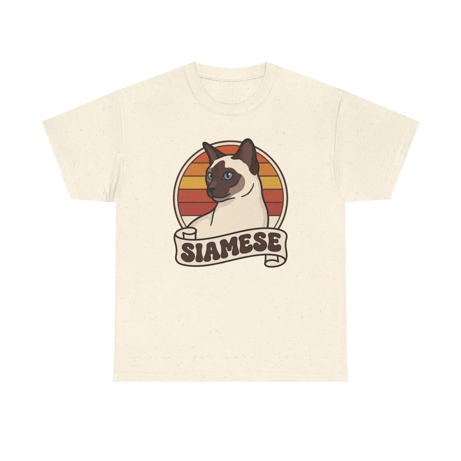Siamese Cat Retro 70s Sunset T-Shirt - Heavy Cotton Classic Fit Tee - Unisex White