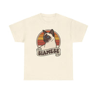 Siamese Cat Retro 70s Sunset T-Shirt - Heavy Cotton Classic Fit Tee - Unisex White