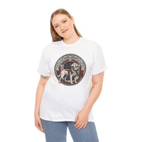 Garmr Odin's Wolves Norse Woodcut T-Shirt - Heavy Cotton Classic Fit - Unisex White