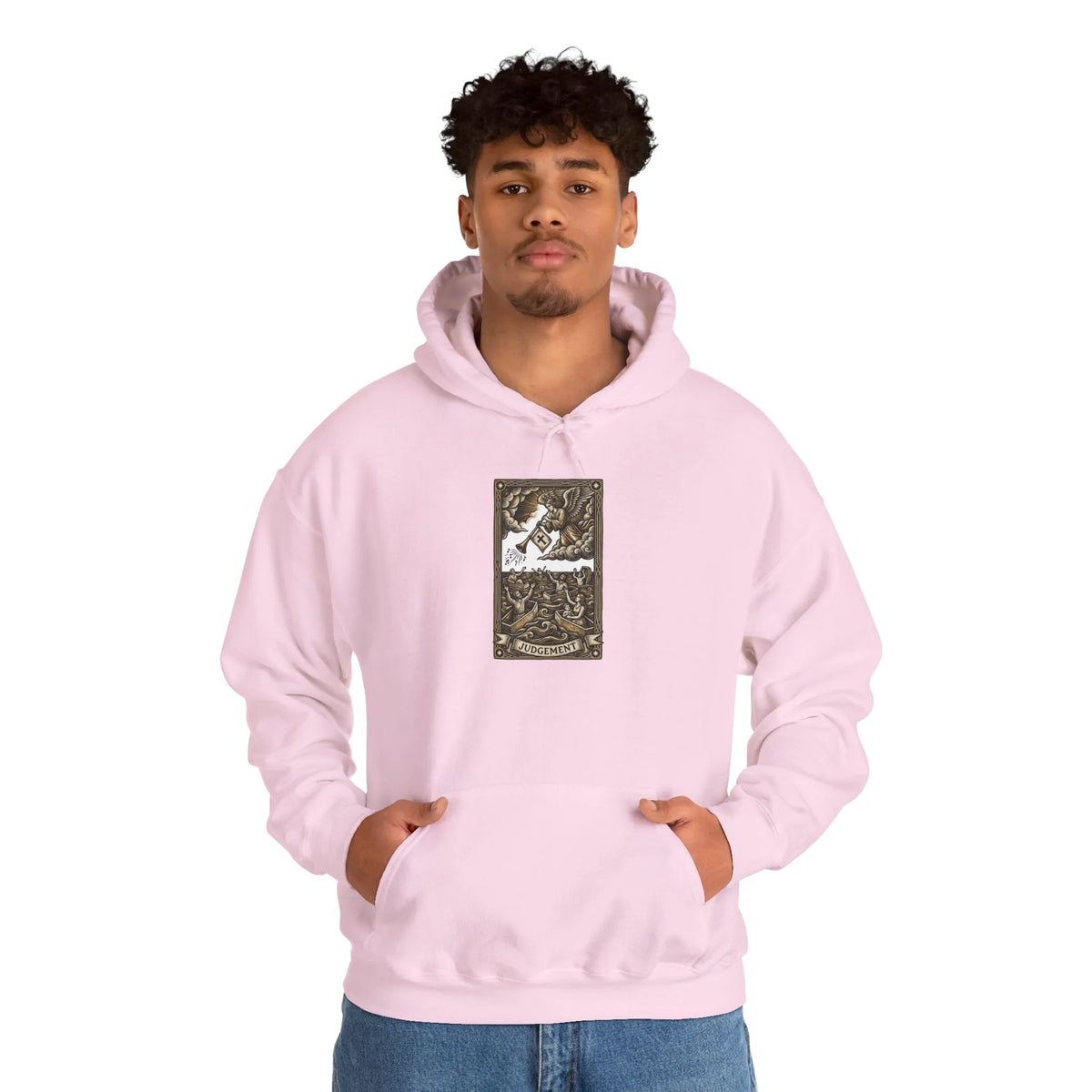 Judgement Tarot Card Graphic Hoodie - Heavyweight Cotton Blend Pullover - Unisex White