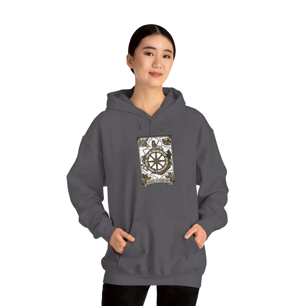 Wheel of Fortune Tarot Card Hoodie - Soft Fleece Blend Pullover - Unisex Off White