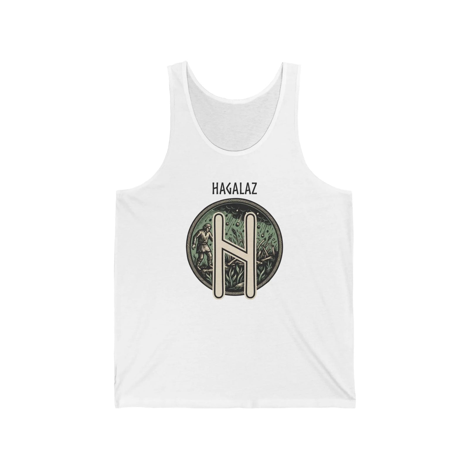 Hagalaz Rune Norse Tank Top - Lightweight Cotton Jersey Retail Fit - Unisex White