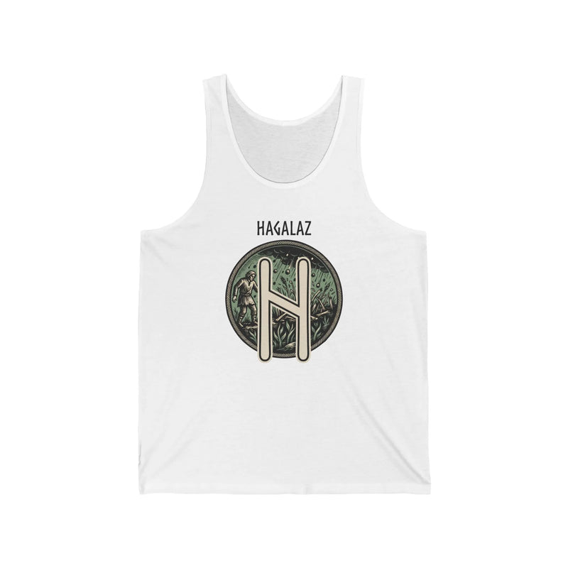 Hagalaz Rune Norse Tank Top - Lightweight Cotton Jersey Retail Fit - Unisex White