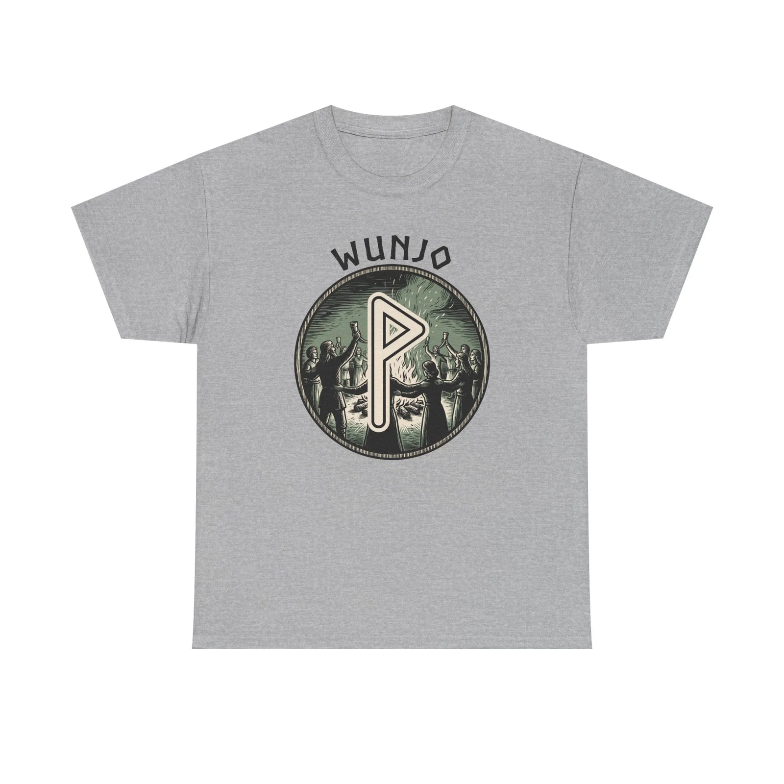 Wunjo Rune Joy Celebration T-Shirt - Heavy Cotton Classic Fit Crewneck - Unisex White