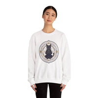 Sacred Geometry Meditating Cat Sweatshirt - Classic Fit Fleece Crewneck - Unisex White