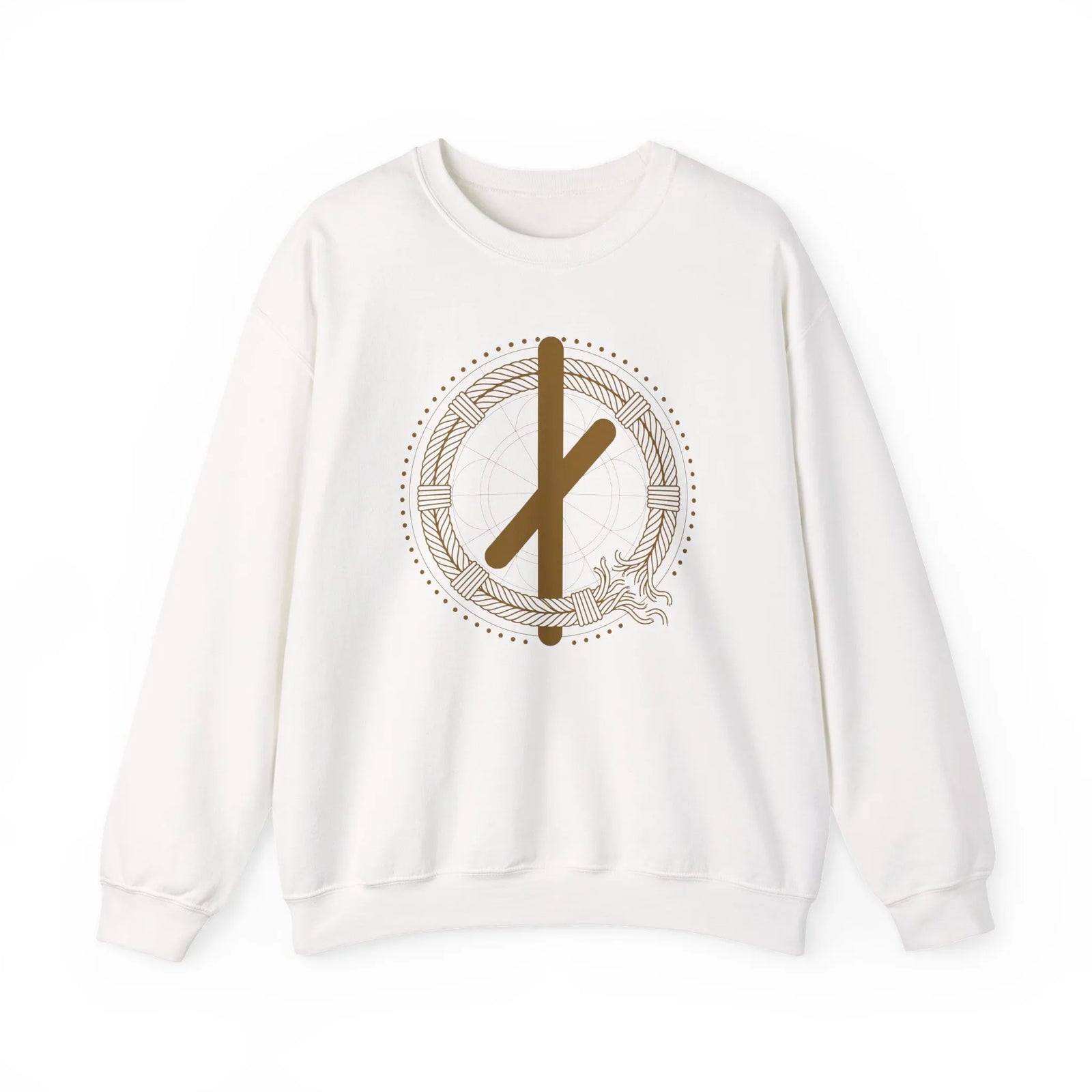 ᚾ Nauthiz Runic Design Sweatshirt - Heavy Blend Crewneck Fleece - Unisex White