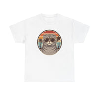 Scottish Fold Cat 70s Aviator T-Shirt - Heavy Cotton Classic Fit Crewneck - Unisex White
