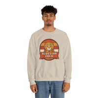 Scottish Fold Retro Sunset Sweatshirt - Heavyweight Cotton Blend Crewneck - Unisex White