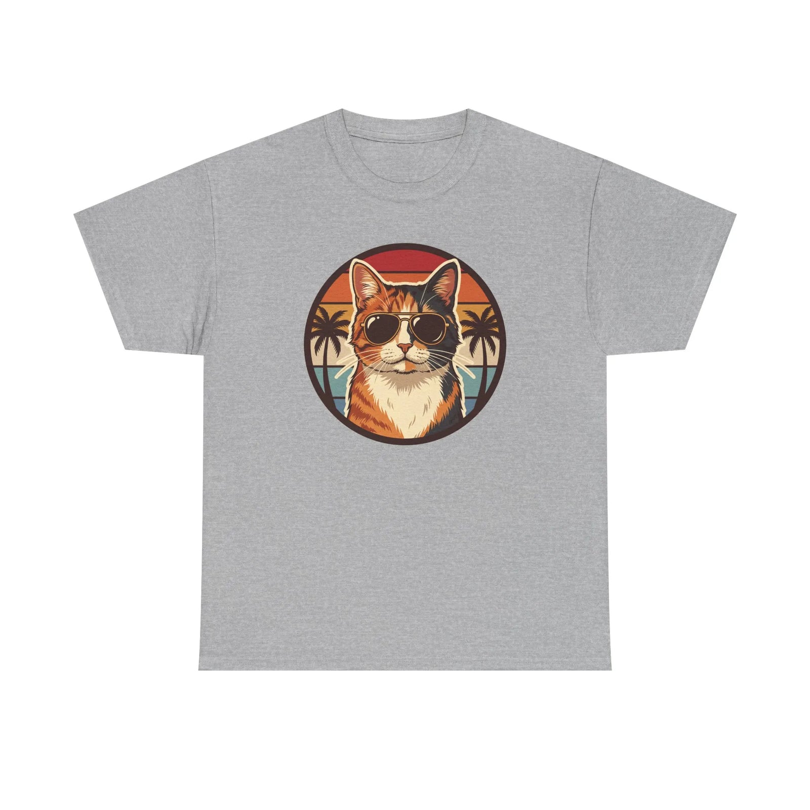 Calico Cool Cat Sunset Aviator T-Shirt - Heavy Cotton Classic Fit Tee - Unisex White