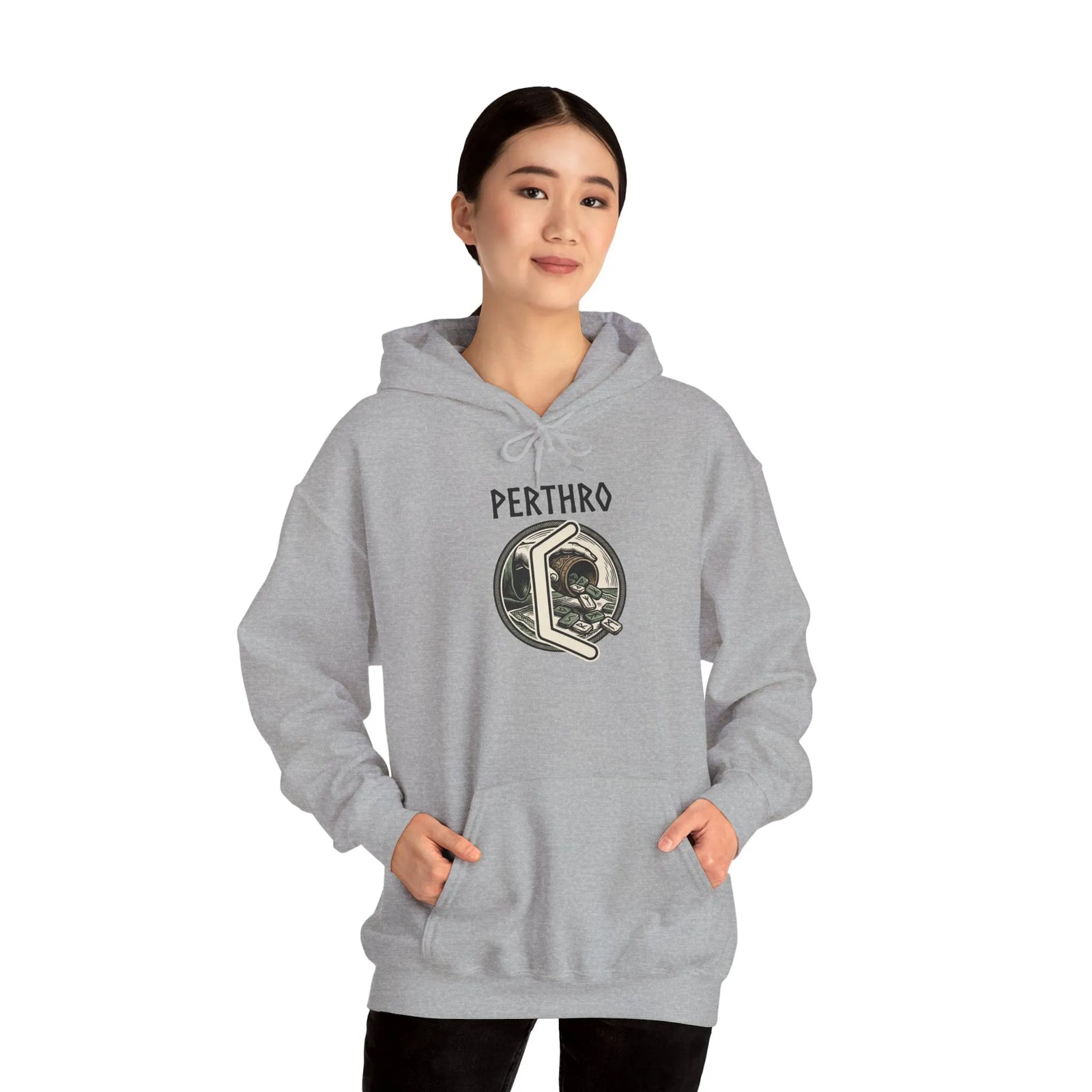 Perthro Rune Lot Cup Hoodie - Heavy Blend Fleece Pullover - Unisex White