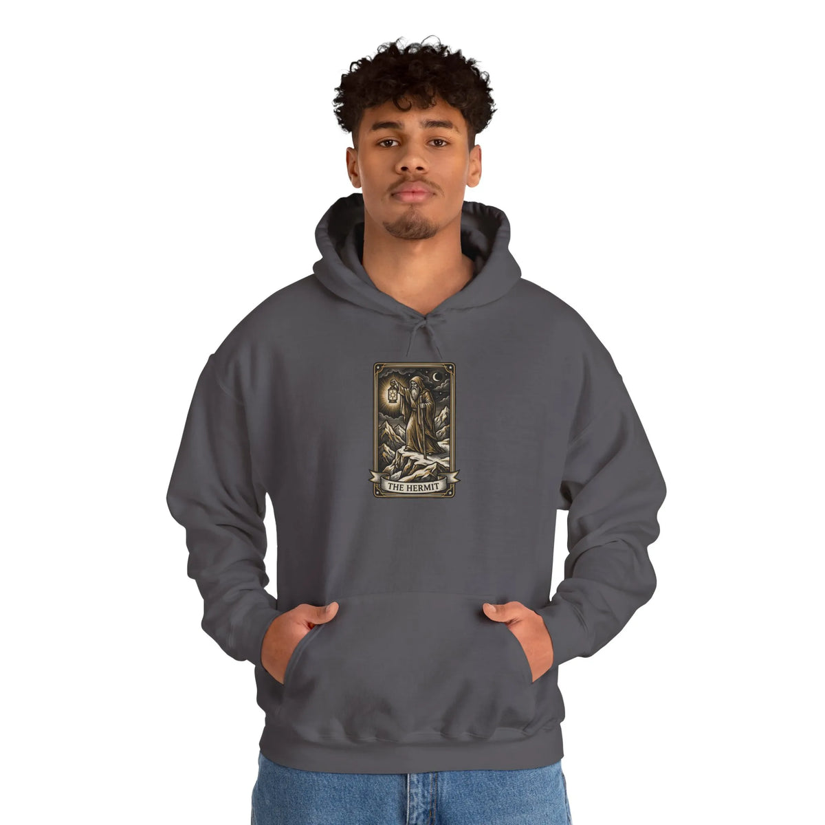 The Hermit Tarot Card Hoodie - Heavy Blend Fleece Pullover - Unisex White