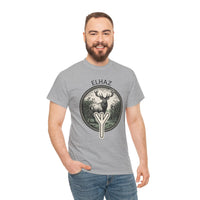 Elhaz Protection Rune Elk Graphic T-Shirt - Heavy Cotton Classic Fit Tee - Unisex White