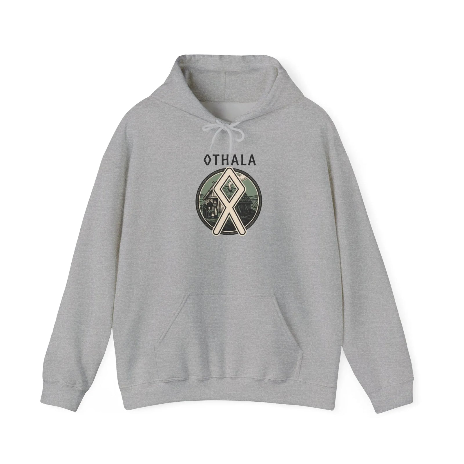 Norse Othala Rune Graphic Hoodie - Medium-Heavy Cotton Blend Pullover - Unisex White
