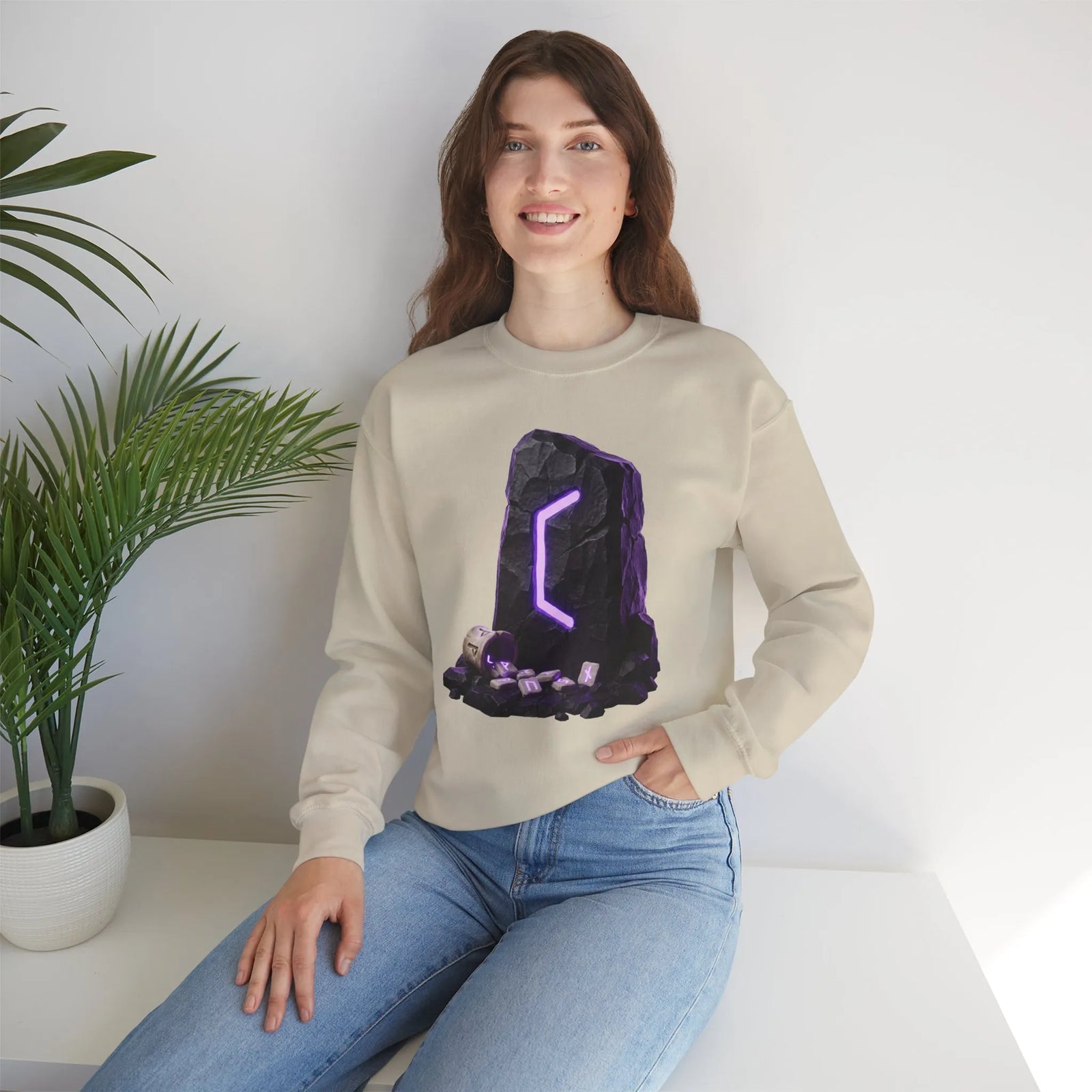 Perthro Rune Mystery Sweatshirt - Durable Cotton Poly Blend Crewneck - Unisex White