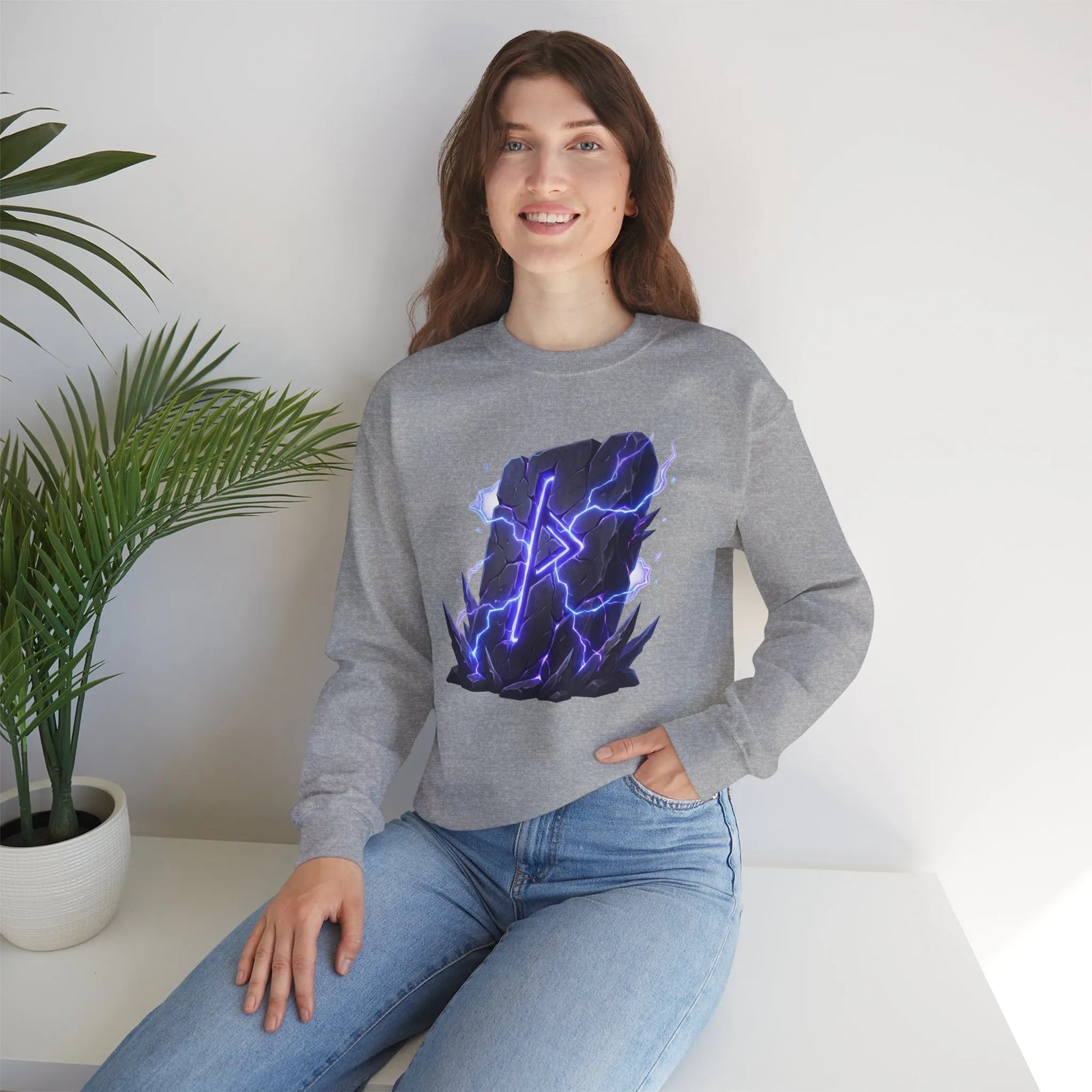 Thurisaz Thorn Rune Graphic Sweatshirt - Heavy Blend Crewneck Fleece - Unisex White